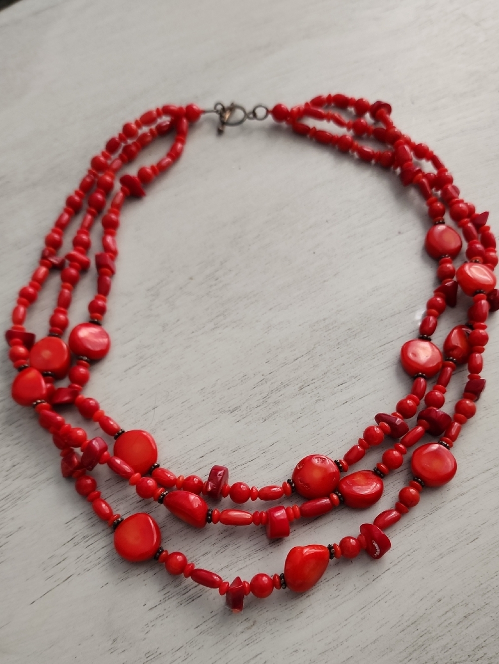 Vintage Statement Red Coral Multi-Strand Beaded Necklace
